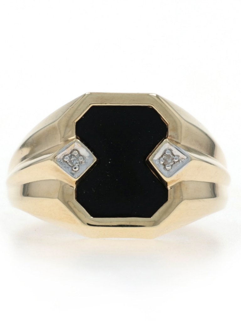 Yellow Gold Onyx Diamond Mens Ring  10k